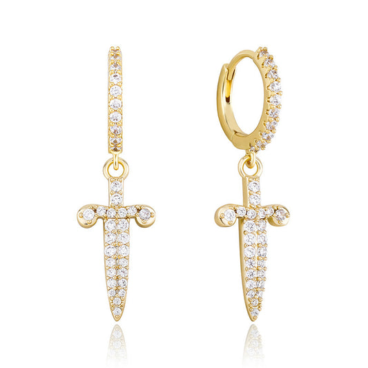 Dagger And Sword Female Earrings Full Of Zircon
