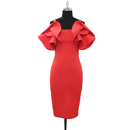 Sling Ruffled High Waist Bag Hip Plus Size Dress