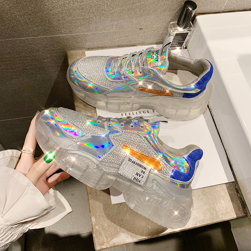 Women Transparent Sneakers Harajuku Ladies Platform Jelly Shoes Laser Casual Shoes - FLIPSTYLEZLLC