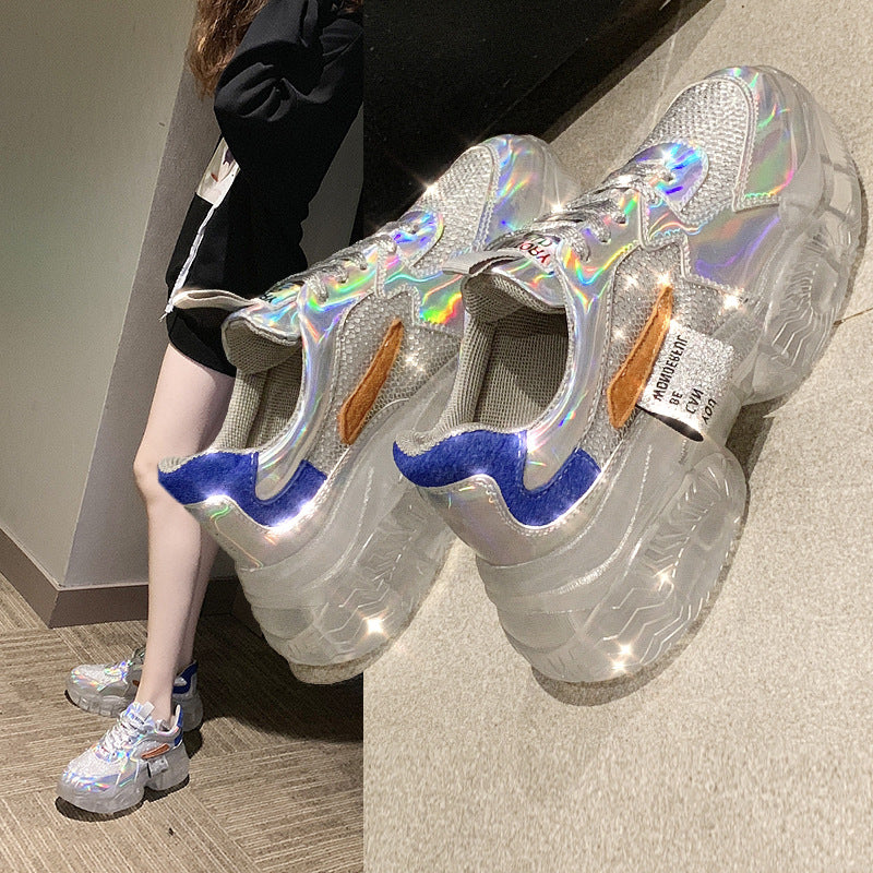 Women Transparent Sneakers Harajuku Ladies Platform Jelly Shoes Laser Casual Shoes - FLIPSTYLEZLLC