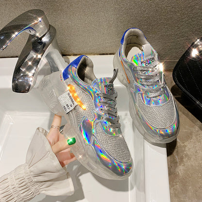 Women Transparent Sneakers Harajuku Ladies Platform Jelly Shoes Laser Casual Shoes - FLIPSTYLEZLLC
