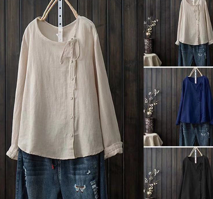 Retro Literary Long Ladies Plus Size Shirt