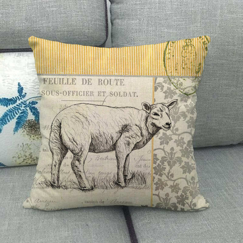 Retro Bird Cotton Linen Car Pillowcase Sofa Cushion