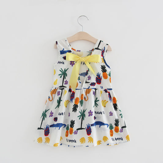 Girls Cotton Sleeveless Cartoon Animal Vest Dress