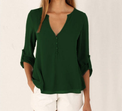 V-neck loose plus size chiffon shirt
