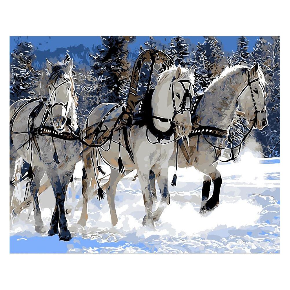 Black And White Horse DIY Digital Oil Painting Frameless Combo Frame