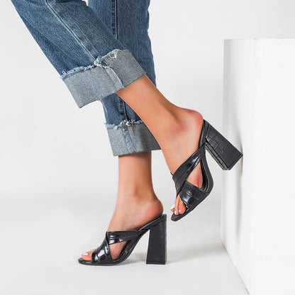 Large Size Women's Shoes 41-43 Women's Half Slippers Women Shoes Thick Heel High Heel Sandals Women - FLIPSTYLEZLLC