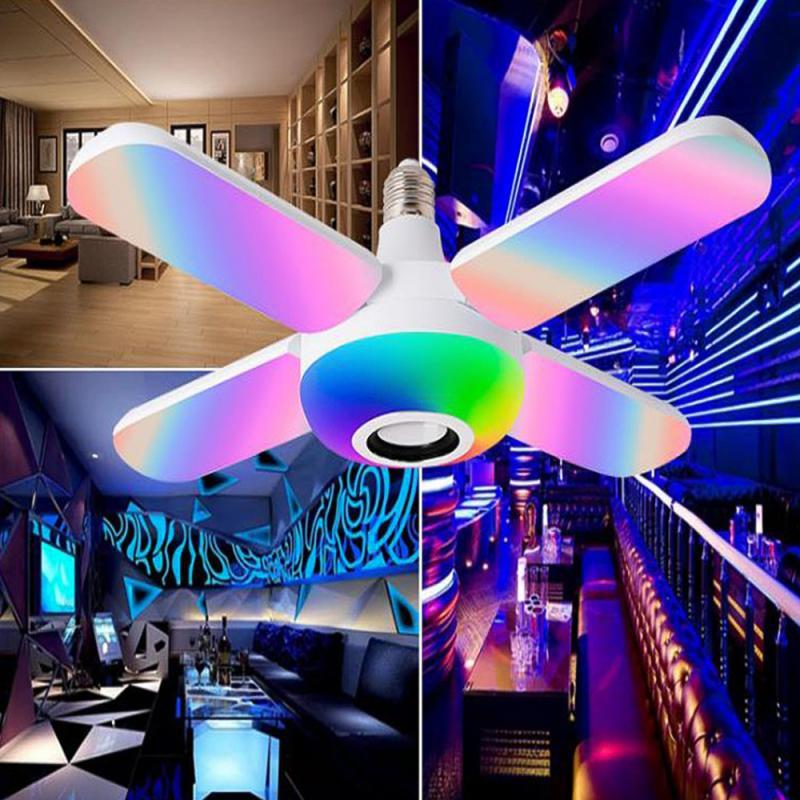 LED Four-leaf Bluetooth Music Lamp Colorful Intelligent Audio Folding Bulb Lamp Remote Control Deformable Ceiling Fixture Lights