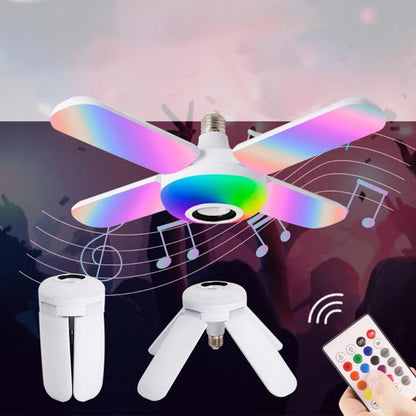 LED Four-leaf Bluetooth Music Lamp Colorful Intelligent Audio Folding Bulb Lamp Remote Control Deformable Ceiling Fixture Lights