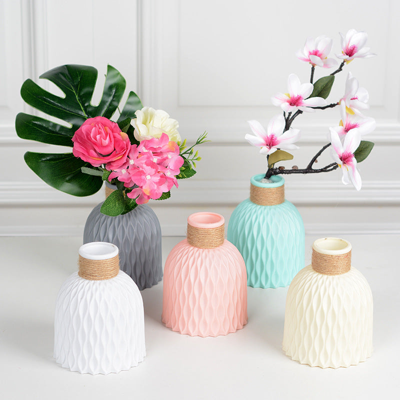 Corrugated Plastic Vase Imitation Ceramic Vase Nordic Plastic Flower Arrangement Living Room Decoration Flower Pot Flower Arrangement Basket