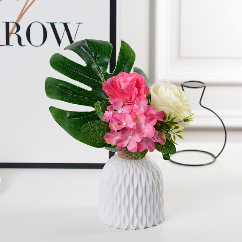 Corrugated Plastic Vase Imitation Ceramic Vase Nordic Plastic Flower Arrangement Living Room Decoration Flower Pot Flower Arrangement Basket