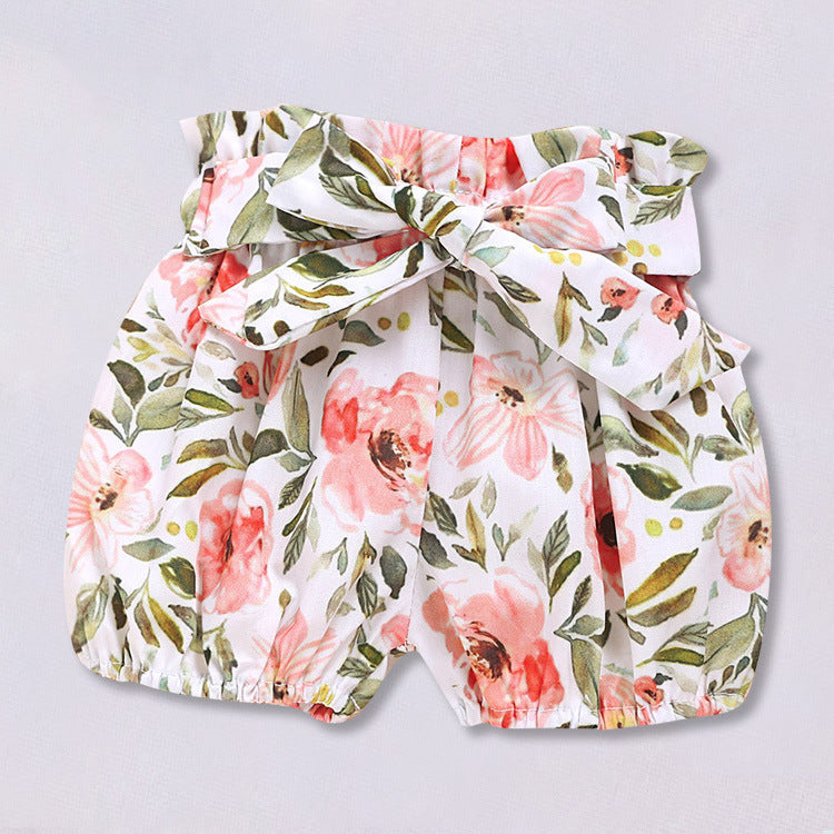 European And American Foreign Trade Lotus Leaf Sleeve Baby Romper Suit Summer New Style Kids Print Shorts
