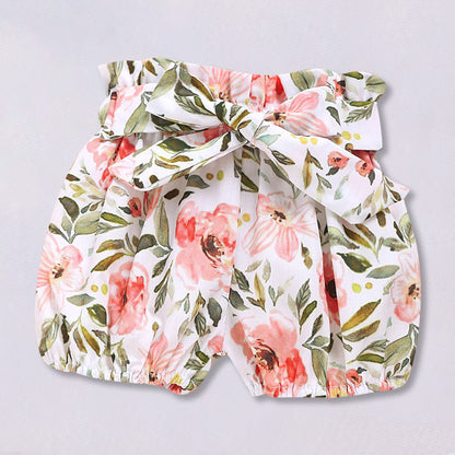 European And American Foreign Trade Lotus Leaf Sleeve Baby Romper Suit Summer New Style Kids Print Shorts
