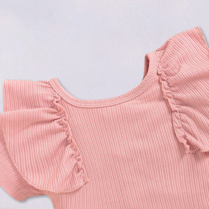 European And American Foreign Trade Lotus Leaf Sleeve Baby Romper Suit Summer New Style Kids Print Shorts