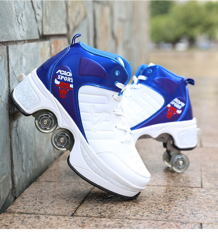 Single And Double Roller Skates For Boys And Girls Burst Walking With Wheels Student Deformed Shoes