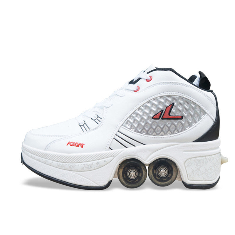 Single And Double Roller Skates For Boys And Girls Burst Walking With Wheels Student Deformed Shoes