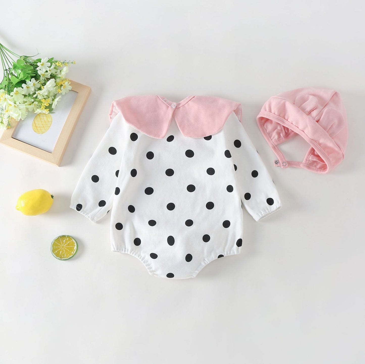 Toddler Girl Polka Dot Doll Collar Detachable Fart One-Piece Romper Romper