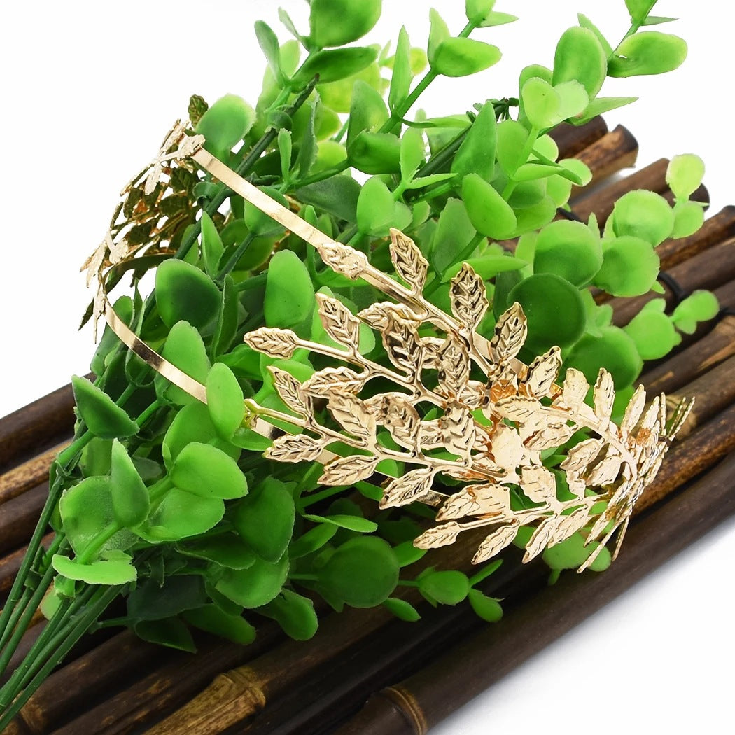 European And American New Product Fashion Leaf Headband Alloy Double Leaf Headdress