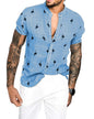3D printed linen colorblock stand collar shirt