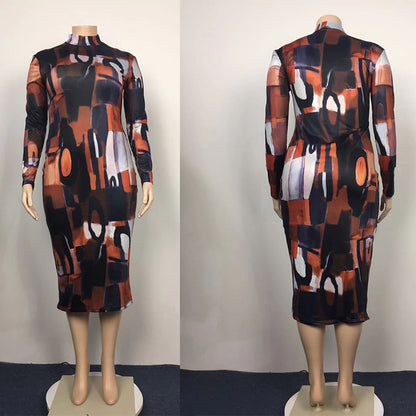 Printed Bag Hip Skirt Plus Size Dress