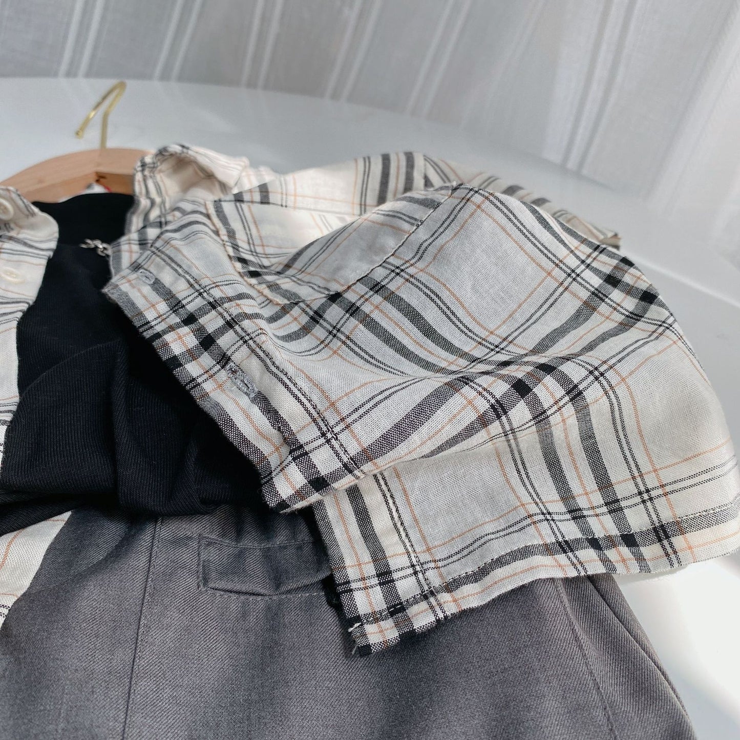 Plaid Casual Short-Sleeved Shirt For Boys