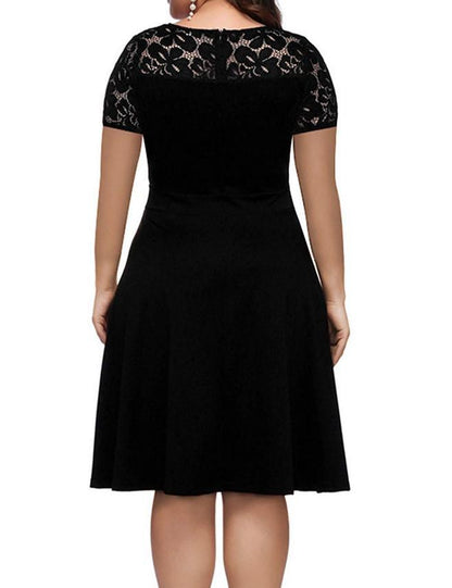 New Summer Plus Size Dresses Sexy V-neck Lace Vestido Largo Big Size Hollow out Zipper Short-sleeve Slim Large-size Dress