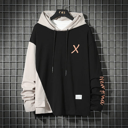 URBAN STYLE ALL SEASON Hooded  Stitching Contrast Color Sweater Jacket Male Plus SIZE