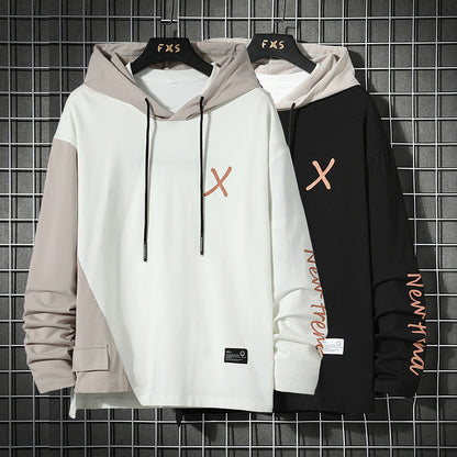 URBAN STYLE ALL SEASON Hooded  Stitching Contrast Color Sweater Jacket Male Plus SIZE