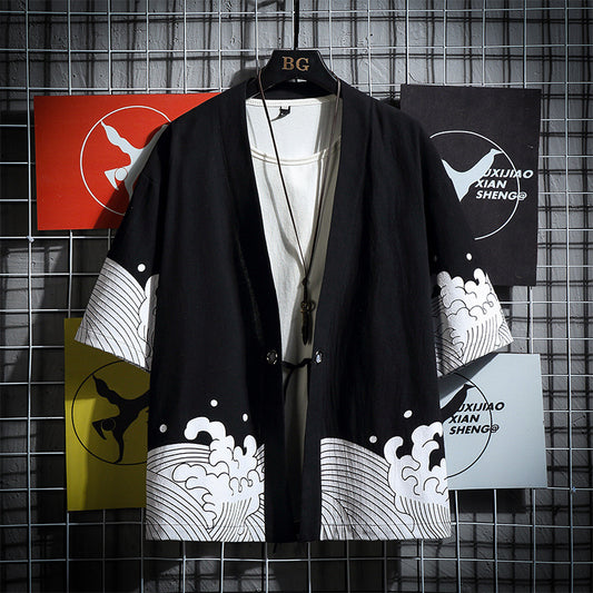 Summer New Products Casual Loose Cotton Linen Robe Hanfu Large Size Men's Japanese Hot-selling Cardigan Trend