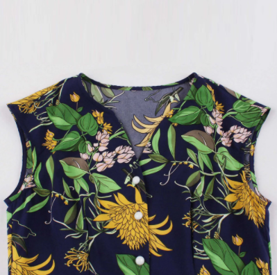 Hot Sale New Product Women'S V-Neck Ruffle Skirt Printed Sleeveless Dress