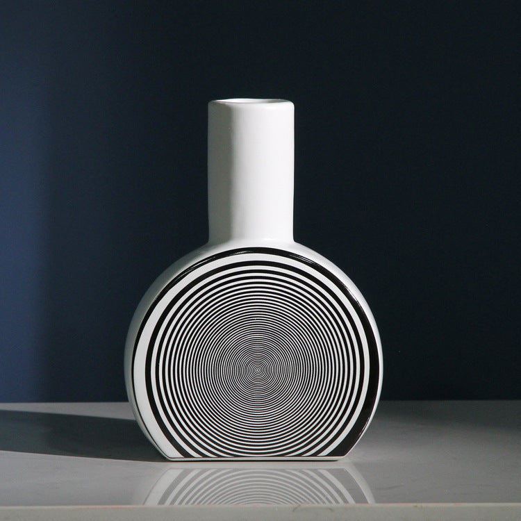 New Creative Ceramic Decoration, Simple Geometric Line Flower Arrangement Vase, Simple European Model House Soft Decoration Crafts