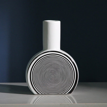 New Creative Ceramic Decoration, Simple Geometric Line Flower Arrangement Vase, Simple European Model House Soft Decoration Crafts