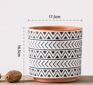 Ceramic Vase Decoration Sample Room Ins Red Pottery Geometric Machine Carved Flower Pot Breathable Clay Simple Mud Tile Pot Succulent