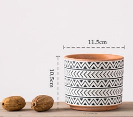 Ceramic Vase Decoration Sample Room Ins Red Pottery Geometric Machine Carved Flower Pot Breathable Clay Simple Mud Tile Pot Succulent