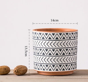 Ceramic Vase Decoration Sample Room Ins Red Pottery Geometric Machine Carved Flower Pot Breathable Clay Simple Mud Tile Pot Succulent