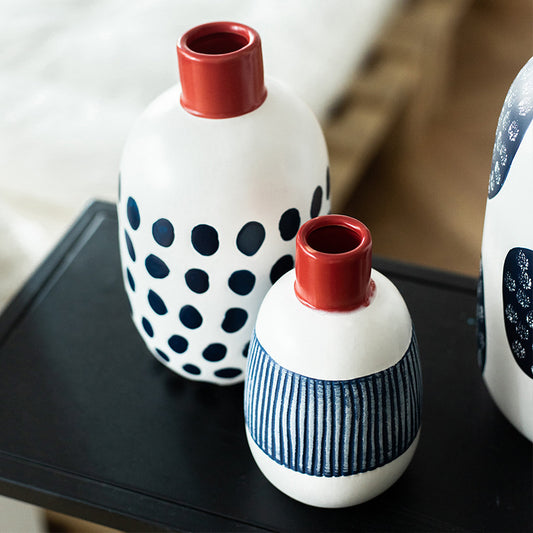 Japanese Style Creative Dried Flower Arrangement Blue Ceramic Small Mouth Vase Living Room Decoration Ornaments Leitler