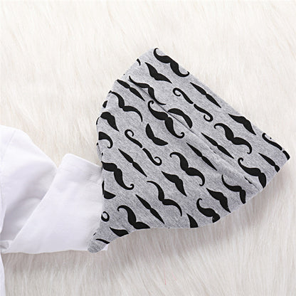 Gentleman's Long-sleeved Fake Suspender Blouse With Beard And Full Print Trousers Hat Three-piece Suit