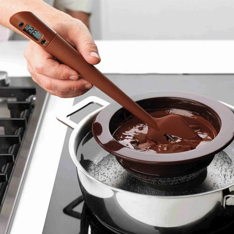Digital Cooking Thermometer Double Use Silicone Scraper Spatula Safety Cooking Food BBQ Meat Thermometer Baking Tool