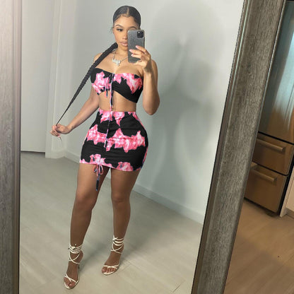 New Product Printed Drawstring Sleeveless Casual Suit