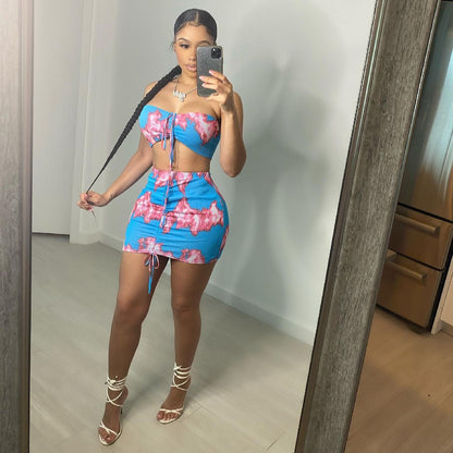 New Product Printed Drawstring Sleeveless Casual Suit