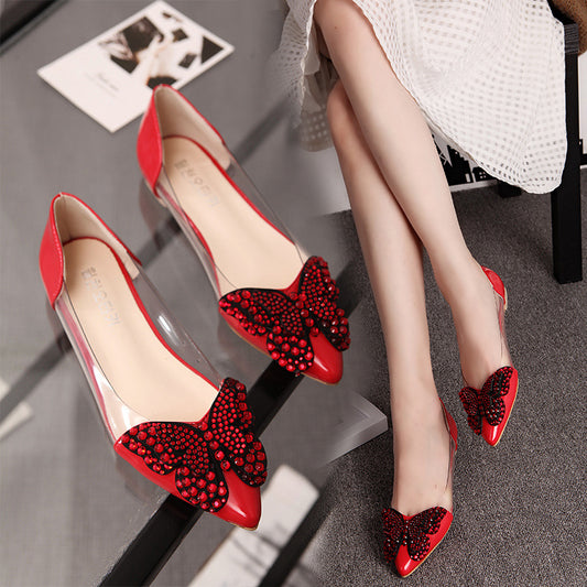 Casual Single Shoes Women Rhinestone Butterfly Decoration - FLIPSTYLEZLLC