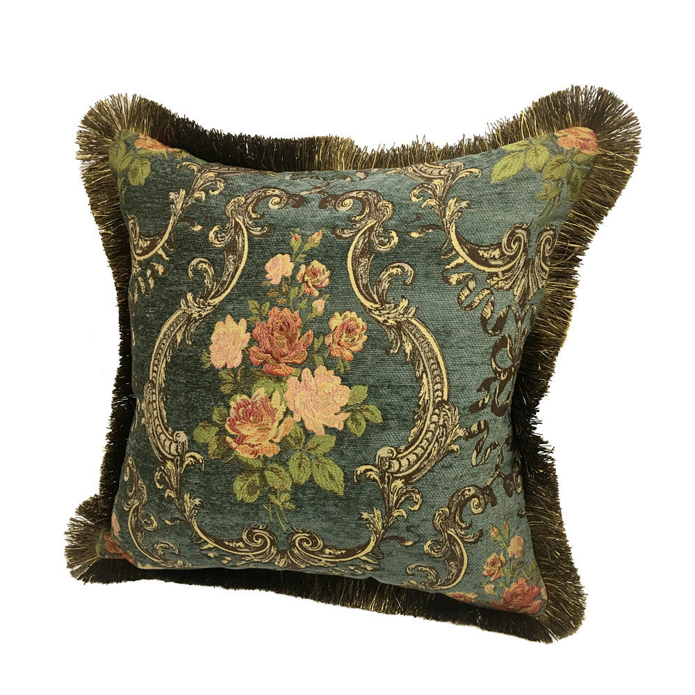 European Style Chenille Positioning Flower Sofa Cushion And Raw Edge Pillowcase