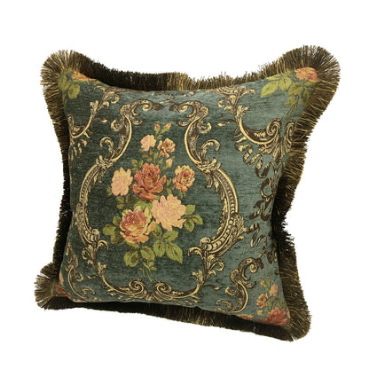 European Style Chenille Positioning Flower Sofa Cushion And Raw Edge Pillowcase