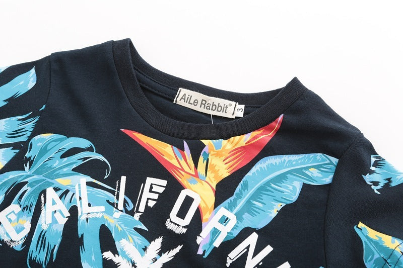 European And American Children'S Summer Children'S Short-Sleeved Shorts Boys Two-Piece Suit