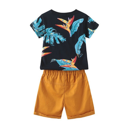 European And American Children'S Summer Children'S Short-Sleeved Shorts Boys Two-Piece Suit
