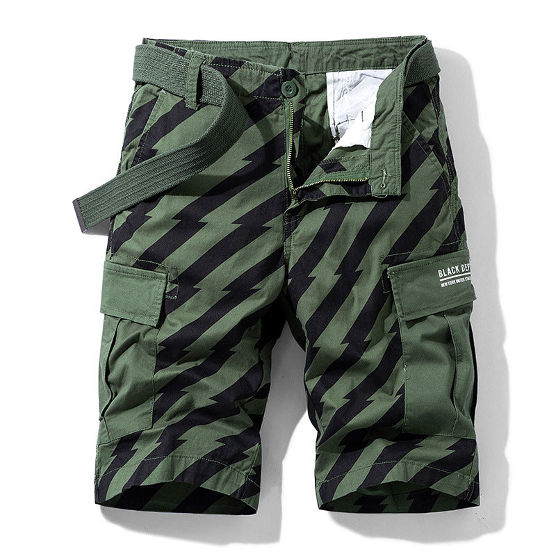 Men Red Summer Thin Print Striped Cargo Shorts