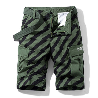 Men Red Summer Thin Print Striped Cargo Shorts