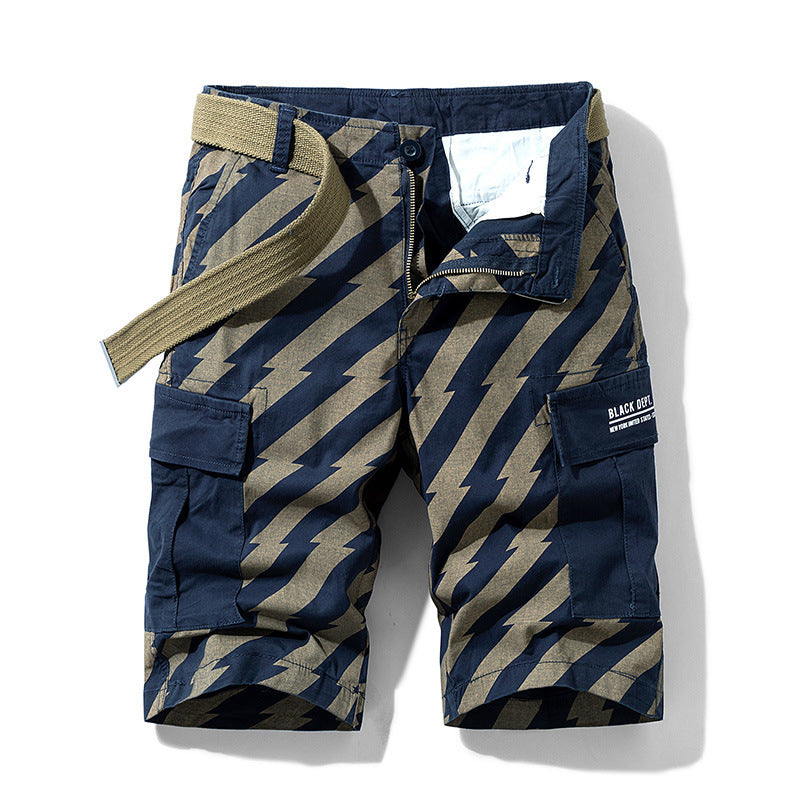 Men Red Summer Thin Print Striped Cargo Shorts