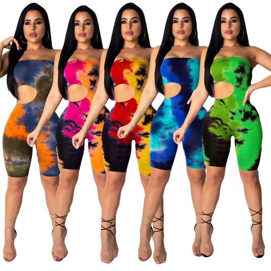 Printed Neckline Open Back Sexy Jumpsuit Spring