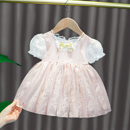 Children''s Summer MeshSummer New Dress Princess Korean Style girl''s Round Neck Skirt